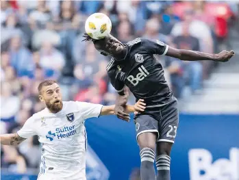  ?? DARRYL DYCK/THE CANADIAN PRESS ?? Whitecaps striker Kei Kamara is the only forward making any noise for Vancouver, notching three goals in his last four games. He also leads the league in aerial battles.