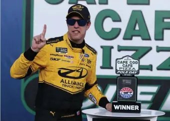  ?? GETTY IMAGES ?? ONE TO WATCH: Brad Keselowski celebrates yesterday after capturing pole position for tomorrow’s Foxwoods Resorts Casino 301 at New Hampshire Motor Speedway.