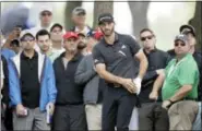  ?? ERIC GAY — THE ASSOCIATED PRESS ?? Dustin Johnson watches his shot from the rough on the first hole during round-robin play at the Dell Technologi­es Match Play golf tournament at Austin County Club, Friday in Austin, Texas.