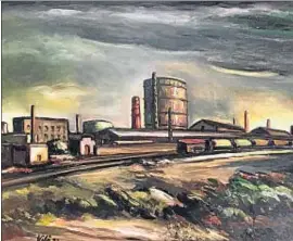  ??  ?? Paisatge ferroviari amb gasòmetre (1992), oli de Miquel Vilà