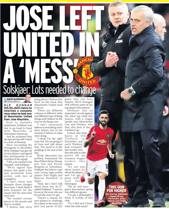  ??  ?? Ole Gunnar Solskjaer signed Bruno Fernandes after taking over from Mourinho