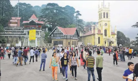  ?? HT FILE ?? On weekends, the tourist footfall in Shimla touches 20,000. Finding a place to park vehicles is a challenge and in summer, most hotels face water shortage.