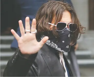  ?? ISABEL INFANTES / AFP VIA GETTY IMAGES ?? Actor Johnny Depp arrives Wednesday at the High Court in London for the second day
of his libel trial against News Group Newspapers.