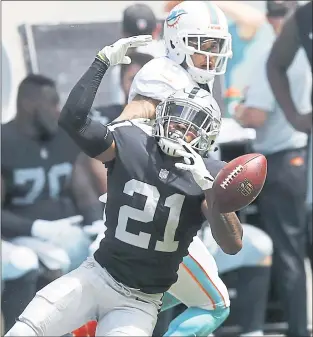  ?? BRYNN ANDERSON — THE ASSOCIATED PRESS ?? Raiders cornerback Gareon Conley played 13 of a possible 64 defensive snaps Sunday. Coach Jon Gruden said Conley had less playing time against the Chargers because Conley was struggling and Daryl Worley earned more playing time.