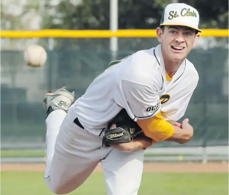  ?? DAN JANISSE ?? Saints starter Seth Chauvin allowed just three hits against the Humber Hawks in the OCAA gold medal game on Saturday at Lacasse Park.