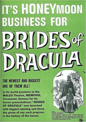 ??  ?? A movie-industry trade publicatio­n boasted about the success of the “Brides of Dracula” premiere in Memphis.