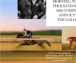  ??  ?? A rider on the gallops at Newmarket. Above: Richard Spencer. Right: ‘Eclipse’ by George Stubbs