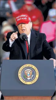  ?? REY DEL RIO / GETTY IMAGES NORTH AMERICA ?? President Donald Trump speaks during a campaign rally on Saturday in Muskegon, Mich.