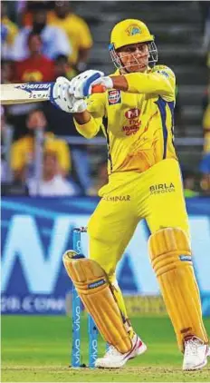  ?? PTI ?? Chennai Super Kings’ captain Mahendra Singh Dhoni plays pull during his whirlwind knock of 51 off 22 balls against Delhi Daredevils in Pune on Monday.