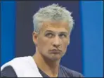  ?? The Associated Press ?? LOCHTE SUSPENDED: In this Aug. 9, 2016, file photo, United States’ Ryan Lochte prepares for a men’s 4x200-meter freestyle heat at the 2016 Summer Olympics in Rio de Janeiro, Brazil.