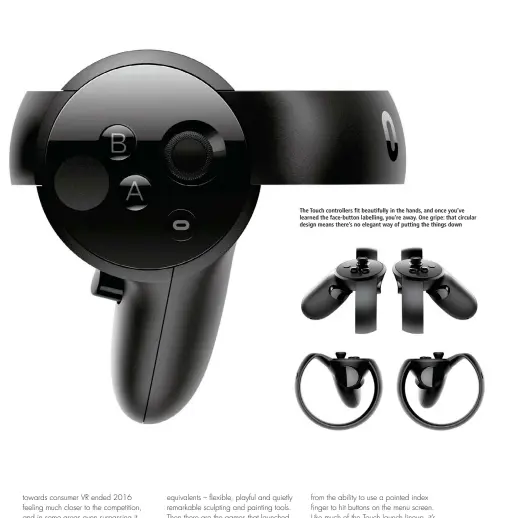  ??  ?? The Touch controller­s fit beautifull­y in the hands, and once you’ve learned the face-button labelling, you’re away. One gripe: that circular design means there’s no elegant way of putting the things down