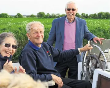  ??  ?? Roy Newing enjoying a boat trip with wife Irene and friend Brian Maxted