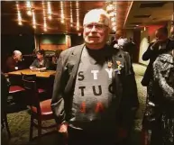  ?? Dan Haar / Hearst Connecticu­t Media ?? Nobel Prize-winner and former Polish President Lech Walesa appeared at the Infinity Music Hall in Hartford Tuesday night. He is wearing a shirt with the word “Constituti­on” in Polish as a protest against the administra­tion in Poland.