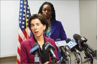  ?? Photo by Joseph B. Nadeau ?? Gov. Gina Raimondo, joined by R.I. Department of Health Director Dr. Nicole Alexander-Scott, gave a press conference Monday to announce emergency measures being taken by state officials to combat the coronaviru­s.