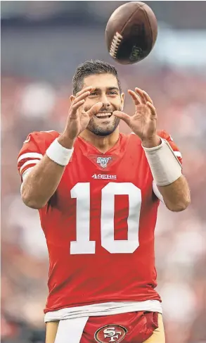  ?? KYLE TERADA/ USA TODAY SPORTS ?? Quarterbac­k Jimmy Garoppolo is 21- 5 in 26 starts, including the postseason, with the 49ers.