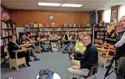  ?? [PHOTO PROVIDED] ?? Former Mannsville students are interviewe­d by French documentar­y filmmaker Dominique Hennequin for an upcoming project about American World War I heroes including Oklahoma native Joseph Oklahombi.