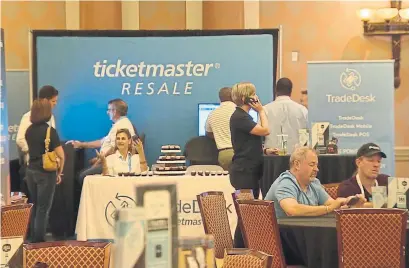  ?? CBC ?? Ticketmast­er’s resale division pitches a software called Trade Desk, for use by scalpers, at Ticket Summit 2018 in Las Vegas.