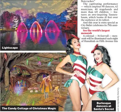  ?? ?? Lightscape
The Candy Cottage of Christmas Magic
Burlesque dancers at Santa’s Secret