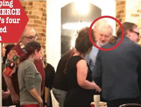  ??  ?? Passover visit: Jeremy Corbyn, circled, chats to Jewdas members at their seder in a London church hall on Monday night