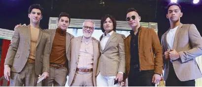  ??  ?? Ronaldo Valdez as Don Roman Cardinal (third from left) with co-stars (from left) Albie Casiño, Marco Gumabao, Joshua Colet, Jake Cuenca and Diego Loyzaga