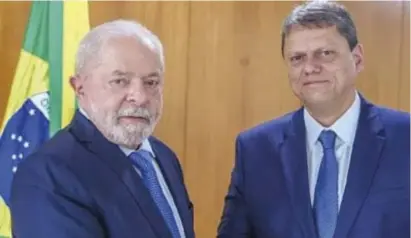  ?? Ricardo Stuckert/presidênci­a da República ?? O presidente Lula ao lado do governador de São Paulo, Tarcísio de Freitas