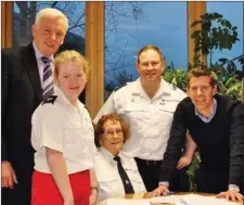  ??  ?? Mrs Sheehan at the contract-signing for the new Red Cross base in Mallow in 2015, with architect Dermot Bannon, unit chair David O’Sullivan and committee members Paddy McAuliffe and Theresa Healy.