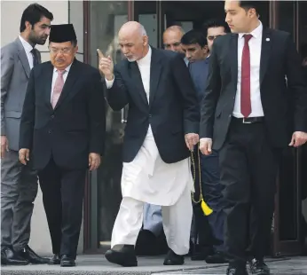  ?? Reuters ?? The Afghan President, Ashraf Ghani, and Indonesia’s Vice President, Muhammad Jusuf Kalla, yesterday during the peace and security co-operation conference in Kabul