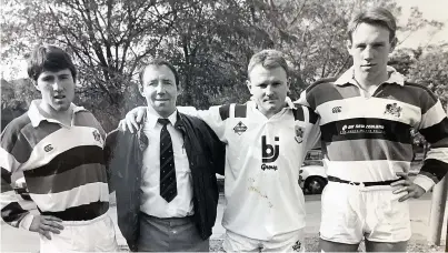  ?? Picture: Courtesy of Mark Taylor ?? From left, Mark’s brother Paul Taylor, dad Ivor Taylor, cousin Bleddyn Taylor and Mark. Brothers Paul and Mark were playing for Pontypool against Swansea. Mark’s dad Ivor was Pontypool team manager at the time.