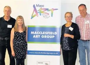 ??  ?? ●● Showing the new logo are Macclesfie­ld art Group committee members Steve Wilson, Barbara Cope, Brenda Hooper and Jon Webster.