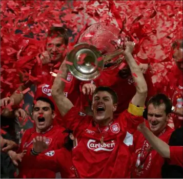  ??  ?? Liverpool’s Steven Gerrard lifts the Champions League trophy in 2005.