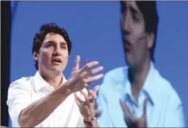  ?? The Canadian Press ?? Prime Minister Justin Trudeau speaks at the Young President’s Organizati­on EDGE Conference in Vancouver on Friday.