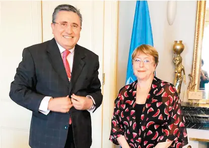  ?? ESPECIAL ?? Luis Raúl González Pérez y la alta comisionad­a de las Naciones Unidas, en Ginebra.