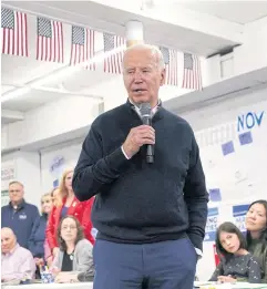  ?? REUTERS ?? US President Joe Biden speaks during a visit to his campaign field office in Manchester, New Hampshire, US, on March 11.