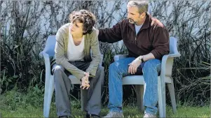  ?? FRANCOIS DUHAMEL/AMAZON STUDIOS VIA AP ?? This image released by Amazon Studios shows Timothée Chalamet, left, and Steve Carell in a scene from “Beautiful Boy.”