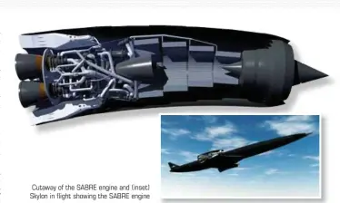  ??  ?? Cutaway of the SABRE engine and (inset) Skylon in flight showing the SABRE engine