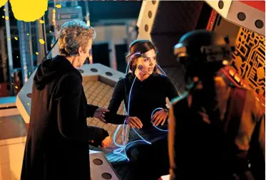  ??  ?? Clockwise from left: A change is gonna come for Steven Moffat, Peter Capaldi and Mark Gatiss; The Doctor and Clara (Jenna Coleman) in ‘Sleep No More’; The Doctor with his first incarnatio­n (David Bradley) in this year's Christmas special, ‘Twice Upon A...