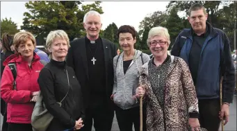  ?? Photo by Michelle Cooper Galvin ?? Irene O’Keeffe, Bernie Lucey, Bishop Ray Browne, Marie Davidson, Mary O’Connor and Michael O’Connor participat­ing in the Annual Old Kenmare Road walk in aid of Multiple Sclerosis from Killarney.