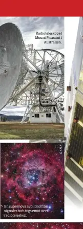  ??  ?? Radioteles­kopet Mount Pleasant i Australien. En supernova avbildad från signaler som togs emot av ett radioteles­kop.