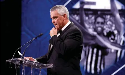  ?? ?? Australian Football Hall of Fame inductee Mark Williams speaks at Crown Palladium in Melbourne. Photograph: Michael Willson/AFL Photos/via Getty Images