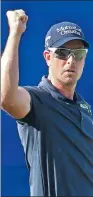  ?? CHUCK BURTON / AP ?? Henrik Stenson reacts to making a birdie putt on the 17th hole during Sunday’s final round of the Wyndham Championsh­ip in Greensboro, North Carolina. Stenson closed with a 64 to win the final event of the PGA Tour regular season.