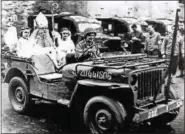  ??  ?? Richard Brookins seen here at age 22 arriving in the courtyard of the Wiltz Castle Dec. 5, 1944.