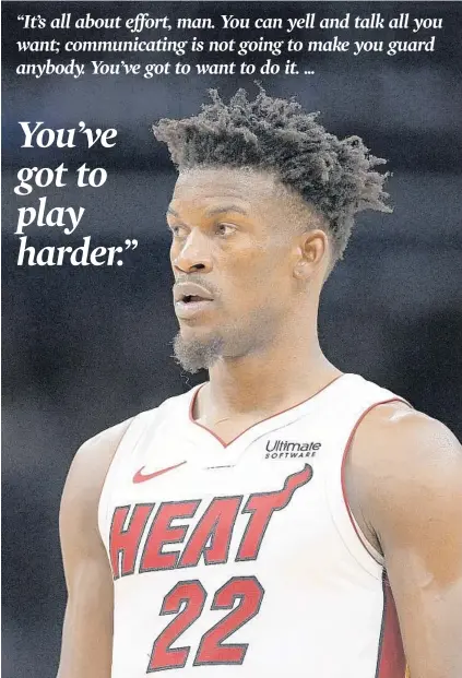  ?? NICK WASS/AP ?? Heat forward Jimmy Butler stands on the court during the second half of an NBA basketball game against the Wizards on Dec. 30.