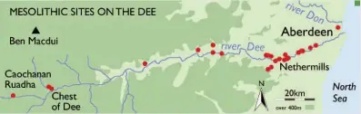  ??  ?? Above: Nethermill­s Farm is among a series of Mesolithic sites along the length of the River Dee (see News Sep/Oct 2015/144)