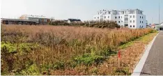  ?? Foto: Anja Ringel ?? Das Baugebiet am Lechring wächst weiter: Im Hintergrun­d wird schon gebaut, auf der Wiese im Vordergrun­d entsteht bald das Gebäude der WBL mit 22 Wohnein heiten.