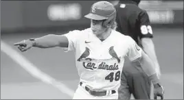  ?? JEFF ROBERSON/AP ?? Harrison Bader celebrates after hitting a home run in the Cardinals’ victory Sunday.