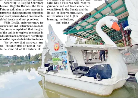  ?? PHOTOGRAPH COURTESY OF BCPO ?? THE ‘hero swan boat’ which was used to rescue people and provide leisure for young flood-trapped residents of Cagayan during the fury of typhoon ‘Ulysses’ last year.