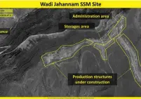  ?? (Imagesat Internatio­nal) ?? A SATELLITE IMAGE showing the developmen­t and production of surface-to-surface missiles in the area of Wadi Jahannam in Syria’s Tartus Governorat­e.