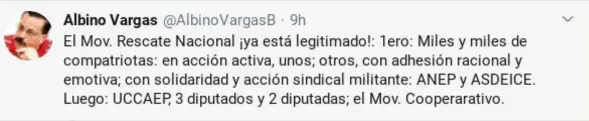  ?? Captura DE PANTALLA ?? Este fue el tuit que publicó, ayer sábado, el dirigente sindical.