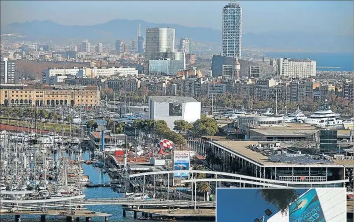  ?? XAVIER GÓMEZ ?? Veintisiet­e metros. El muelle de Espanya, con el edificio blanco del cine, muy visible