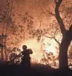  ?? TREVOR HUGHES, USA TODAY ?? Firefighte­r Paige Madrid sprays down an approachin­g fire near Kenwood, Calif., on Tuesday. Firefighte­rs defend one home at a time, 2B.